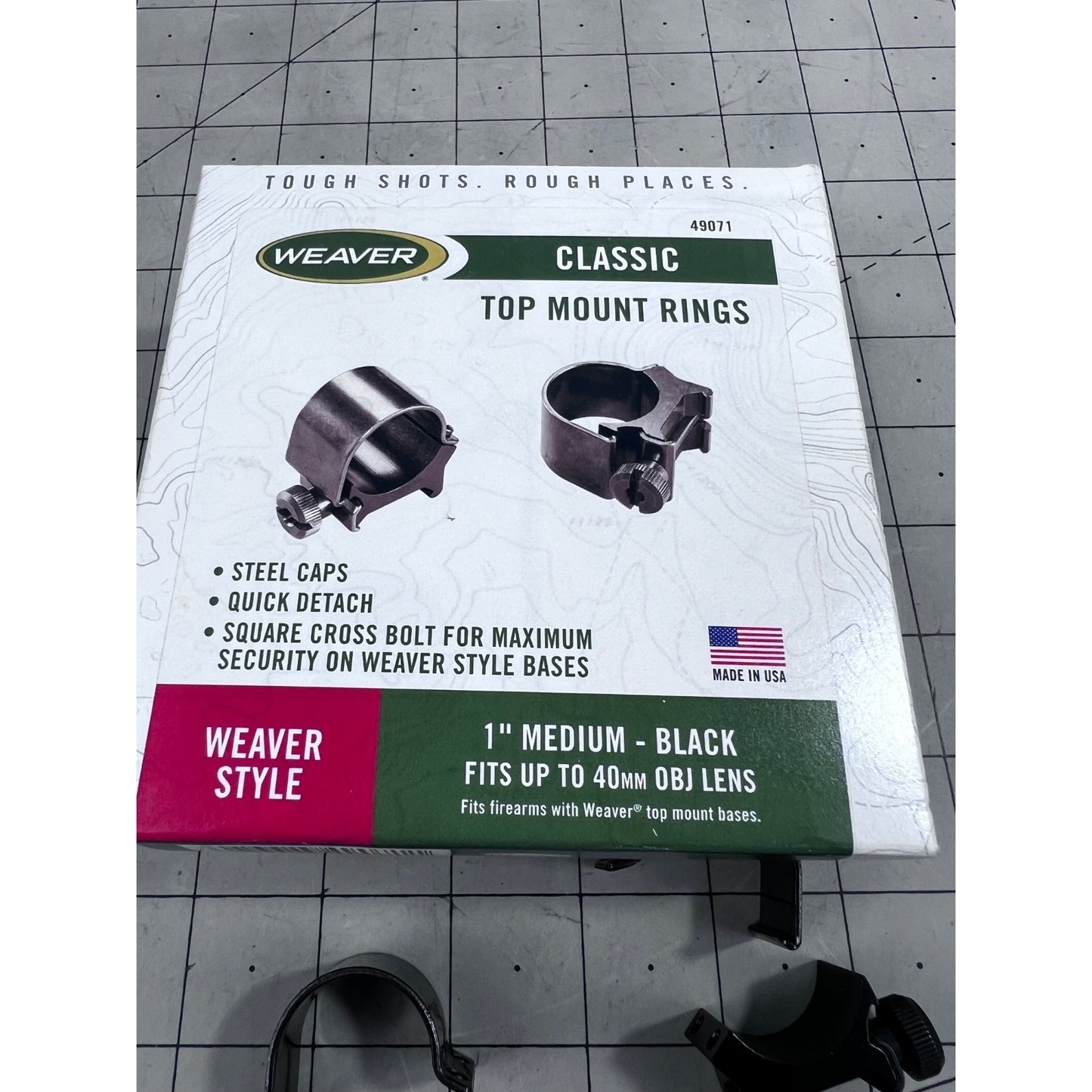 Weaver Classic 1" Medium Top Mount Rings Black #49071 New