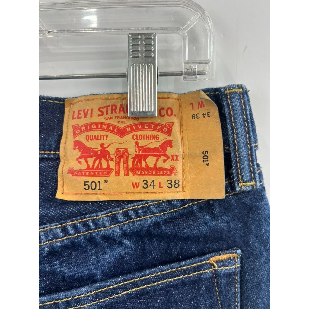 Levi’s 501 Original Fit Men’s Jeans 34x38 Dark Wash Denim Button Fly Meas. 33x35