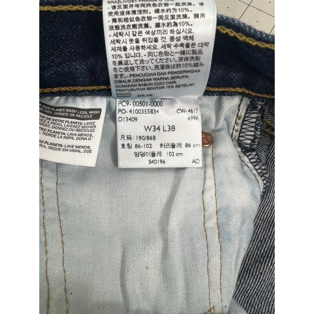 Levi’s 501 Original Fit Men’s Jeans 34x38 Dark Wash Denim Button Fly Meas. 33x35