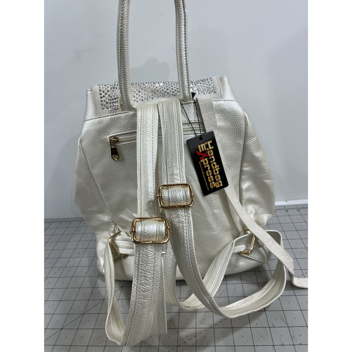 Rhinestone Accent Fashion Backpack Pearl BZL-1102 Handbag Express NEW Leather
