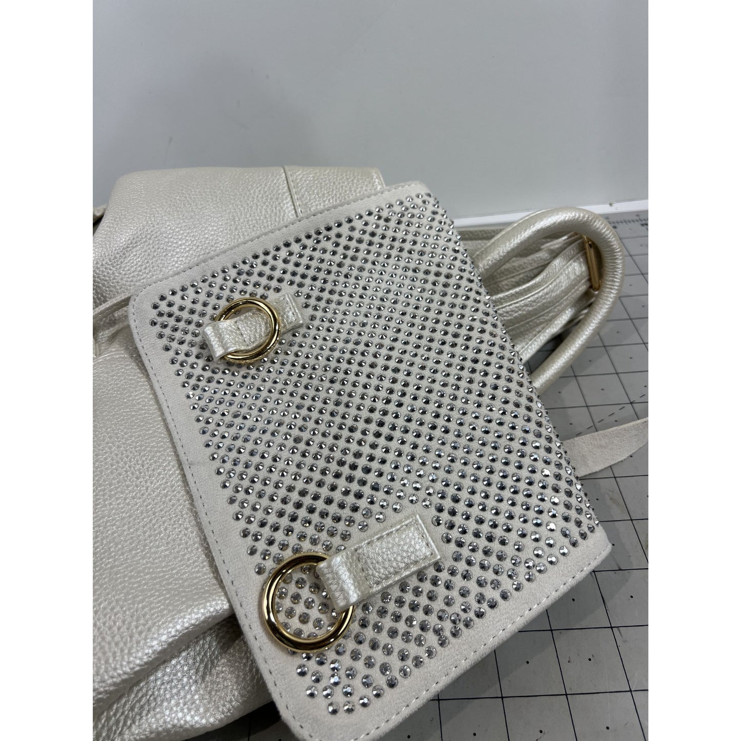 Rhinestone Accent Fashion Backpack Pearl BZL-1102 Handbag Express NEW Leather