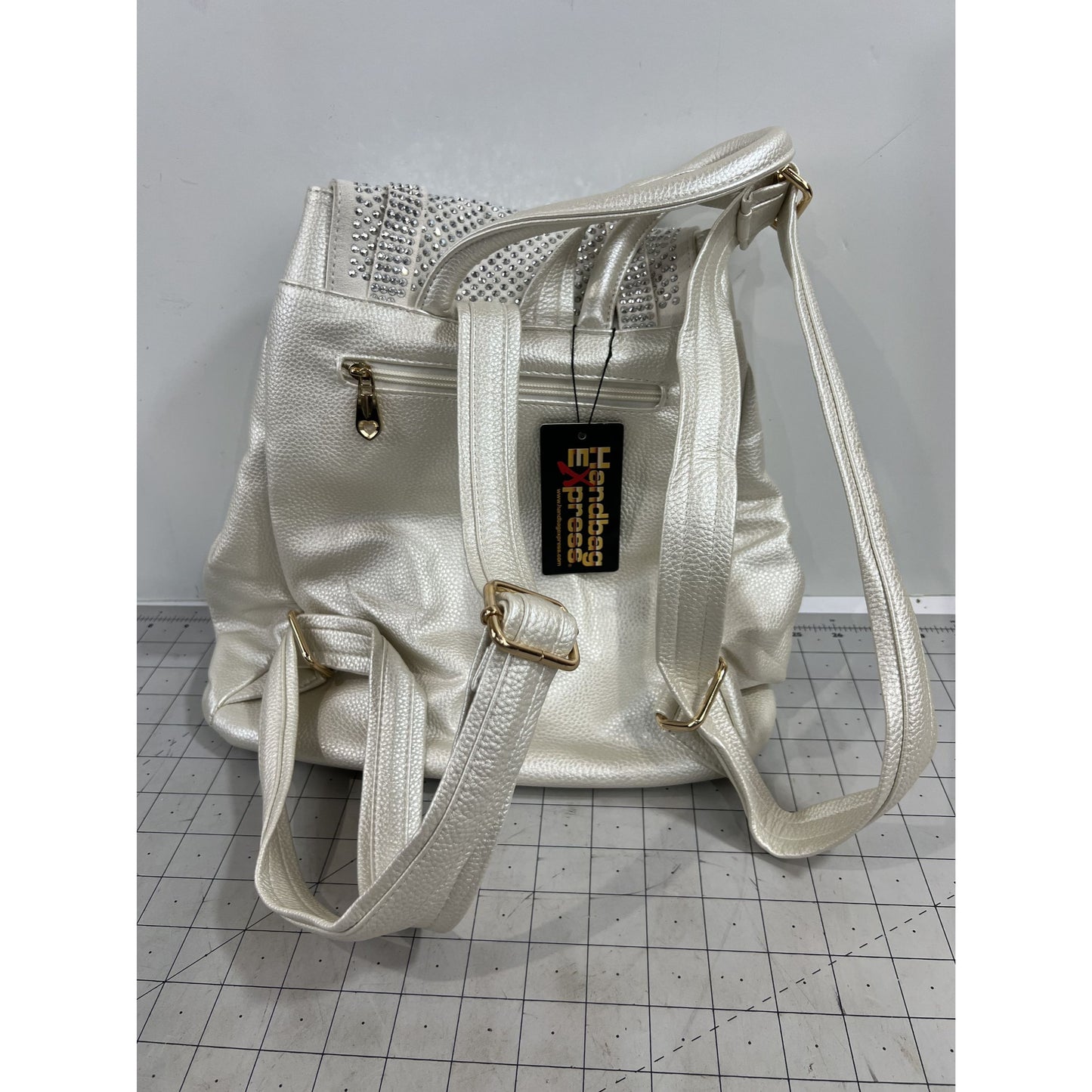 Rhinestone Accent Fashion Backpack Pearl BZL-1102 Handbag Express NEW Leather