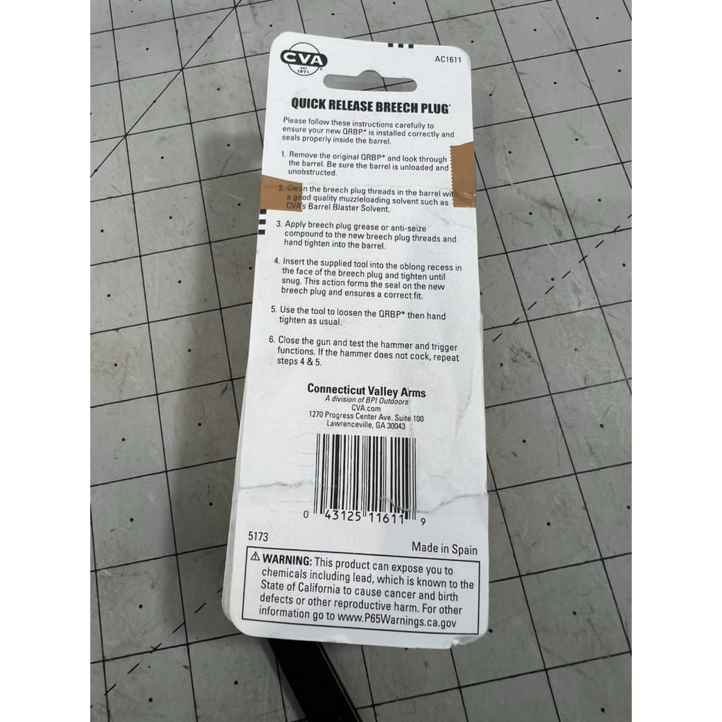 CVA Quick Release Breech Plug for 2010 or Newer Accura/Optima/Wolf New