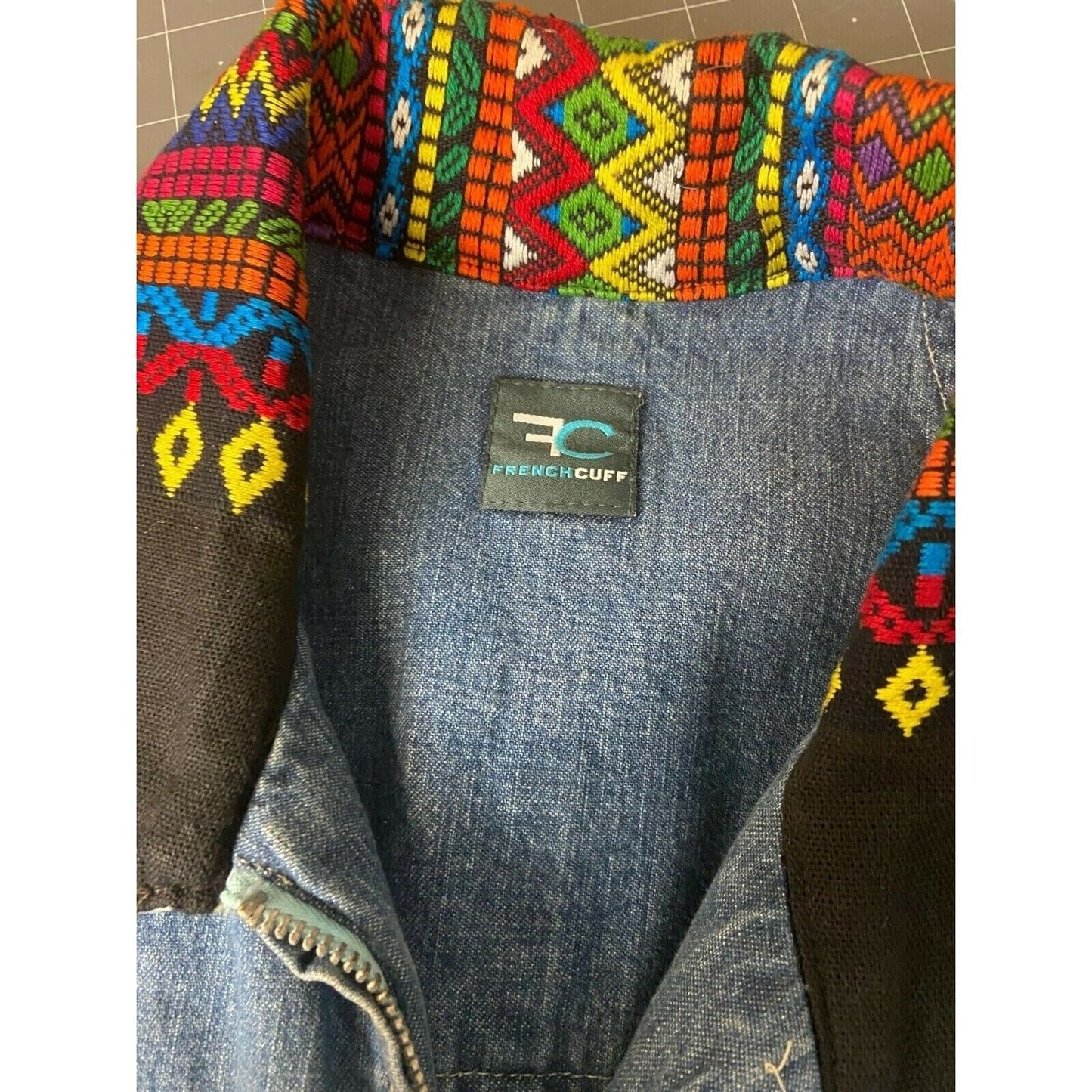 French Cuff Womens Denim Jacket With Colorful Embroidery Design Sz M/L ?