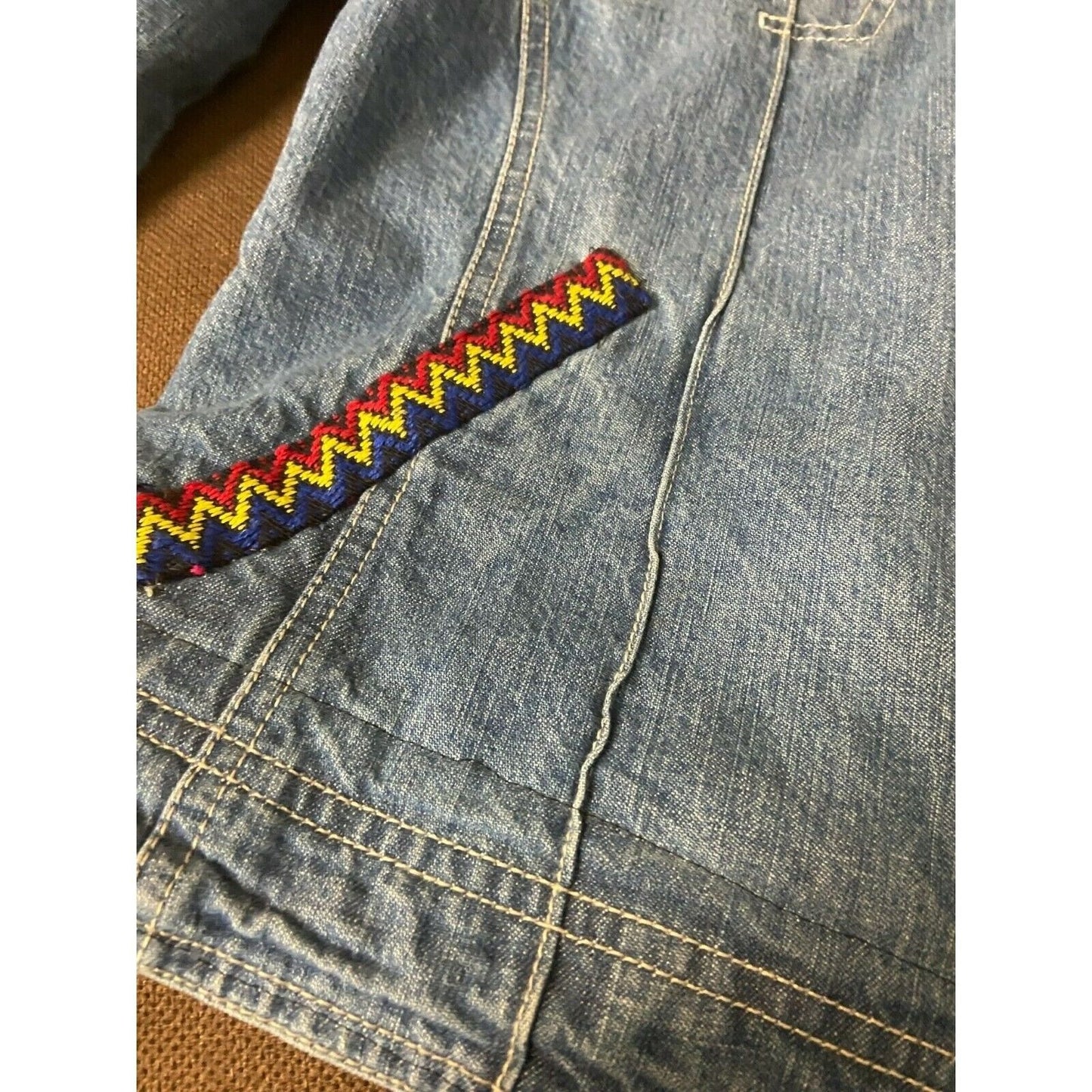 French Cuff Womens Denim Jacket With Colorful Embroidery Design Sz M/L ?