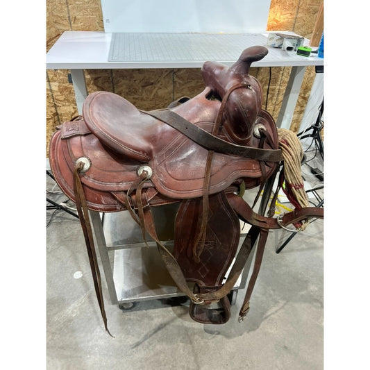 Keystone Western Saddle 15" Seat Brown Leather Riding Roping Working Saddle
