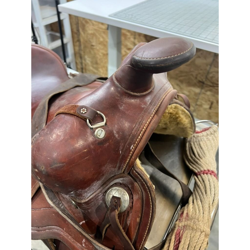 Keystone Western Saddle 15" Seat Brown Leather Riding Roping Working Saddle