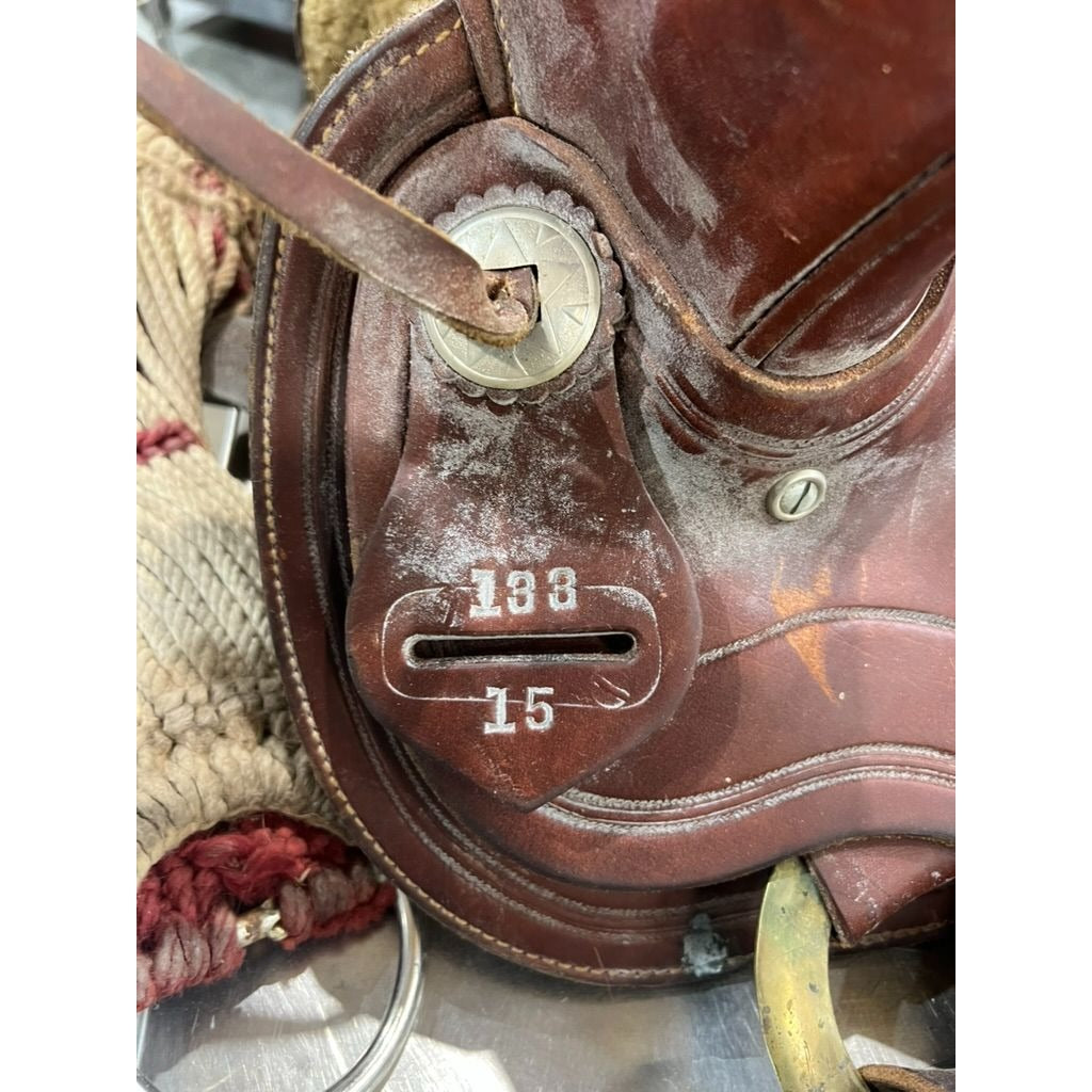 Keystone Western Saddle 15" Seat Brown Leather Riding Roping Working Saddle