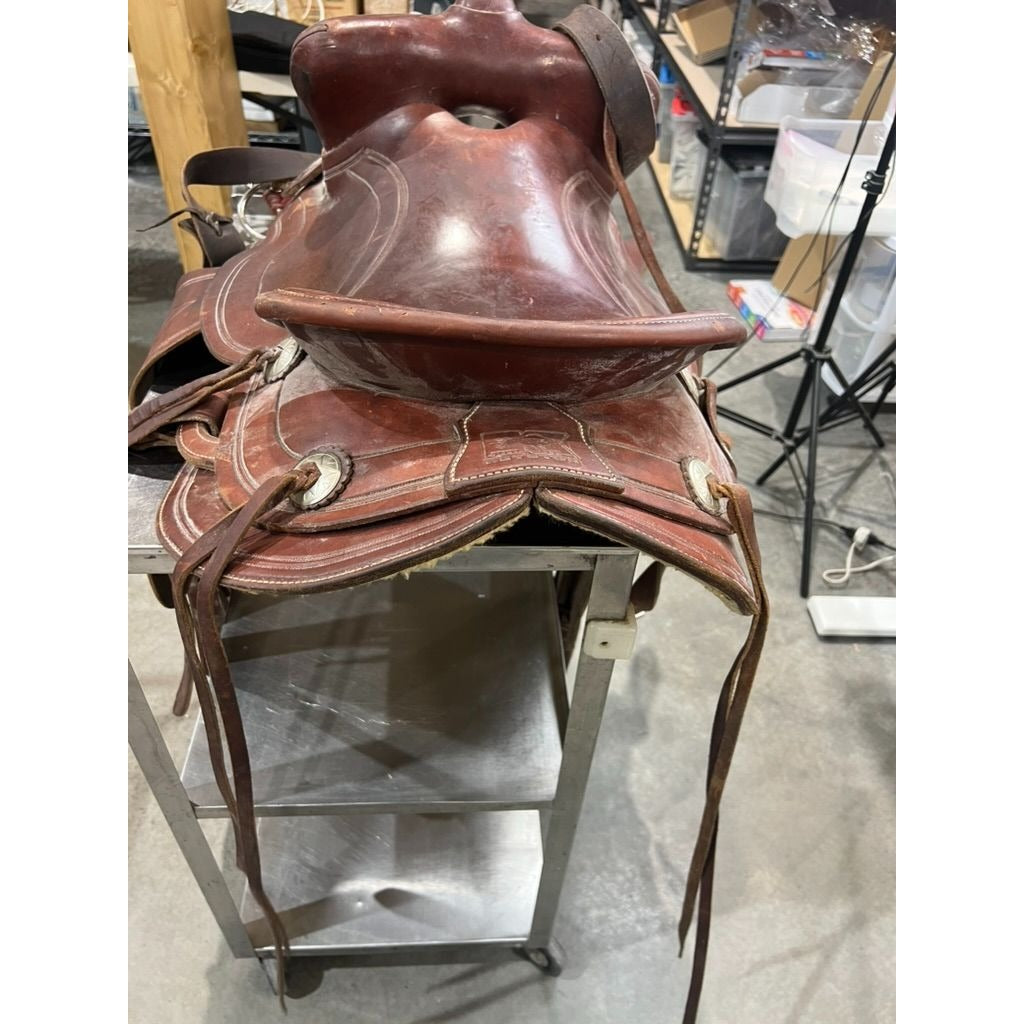 Keystone Western Saddle 15" Seat Brown Leather Riding Roping Working Saddle