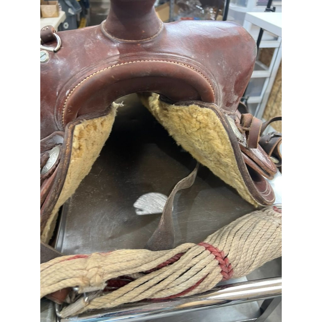 Keystone Western Saddle 15" Seat Brown Leather Riding Roping Working Saddle