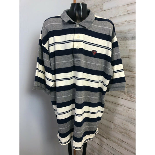 Ralph Lauren Polo Golf Men's Navy/Grey/Cream Striped 100% Cotton Polo Shirt XL