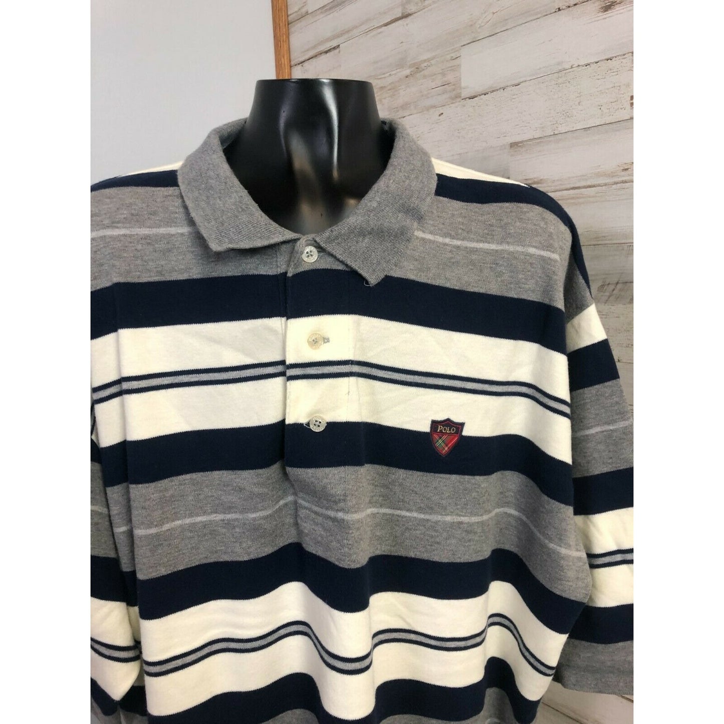 Ralph Lauren Polo Golf Men's Navy/Grey/Cream Striped 100% Cotton Polo Shirt XL