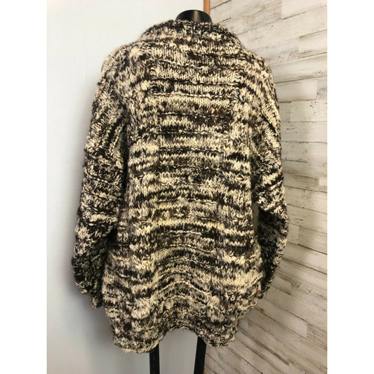 Hand-Knit Wool Blend Marbled Pullover Sweater In Brown & Cream Handmade