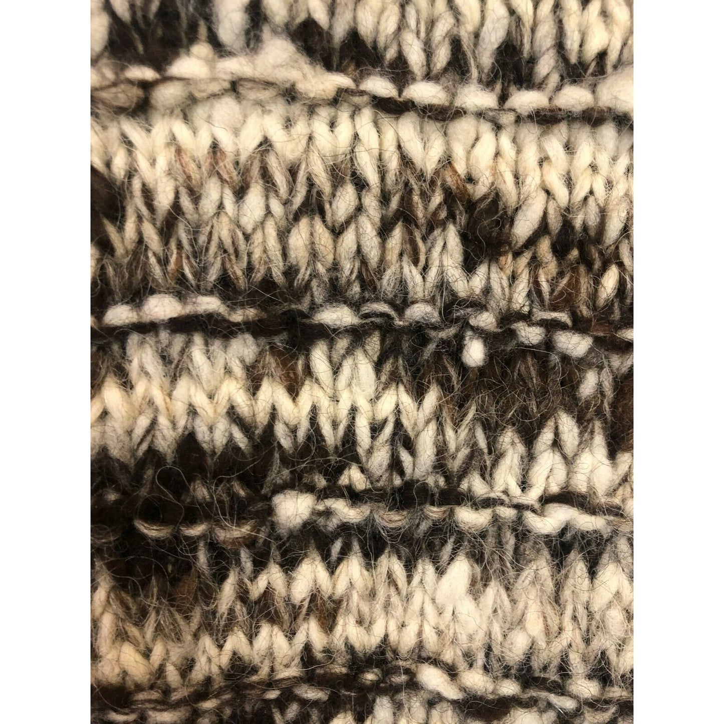 Hand-Knit Wool Blend Marbled Pullover Sweater In Brown & Cream Handmade