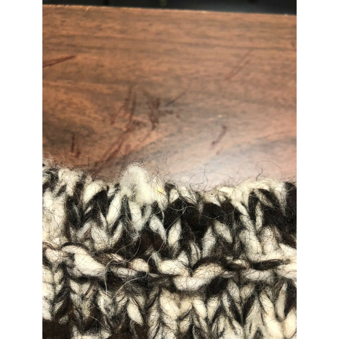Hand-Knit Wool Blend Marbled Pullover Sweater In Brown & Cream Handmade