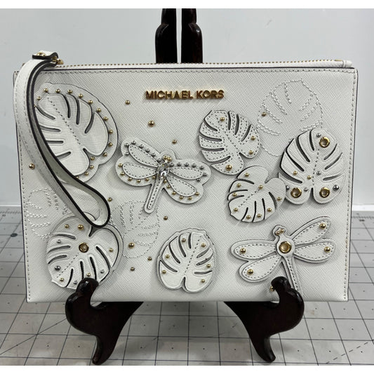 Michael Kors Jet Set Dragonfly White Wristlet Clutch NWOT Leather