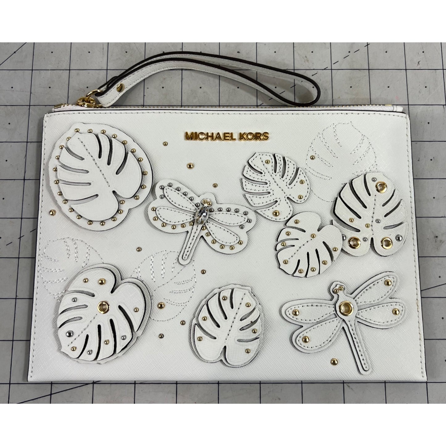 Michael Kors Jet Set Dragonfly White Wristlet Clutch NWOT Leather