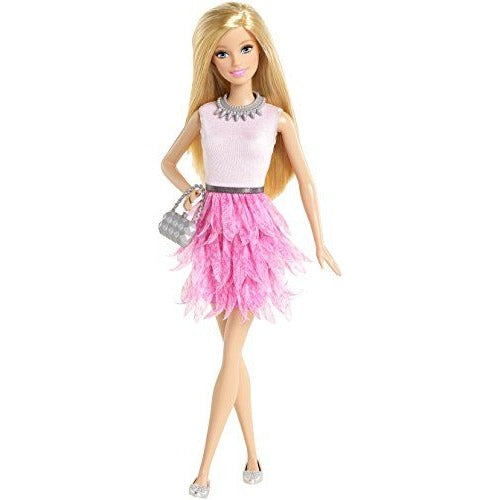 Barbie Fashionistas BCN36 Doll With Blond Hair & Pink Feathered Skirt Dress 2014