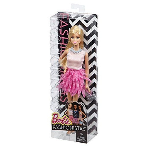 Barbie Fashionistas BCN36 Doll With Blond Hair & Pink Feathered Skirt Dress 2014