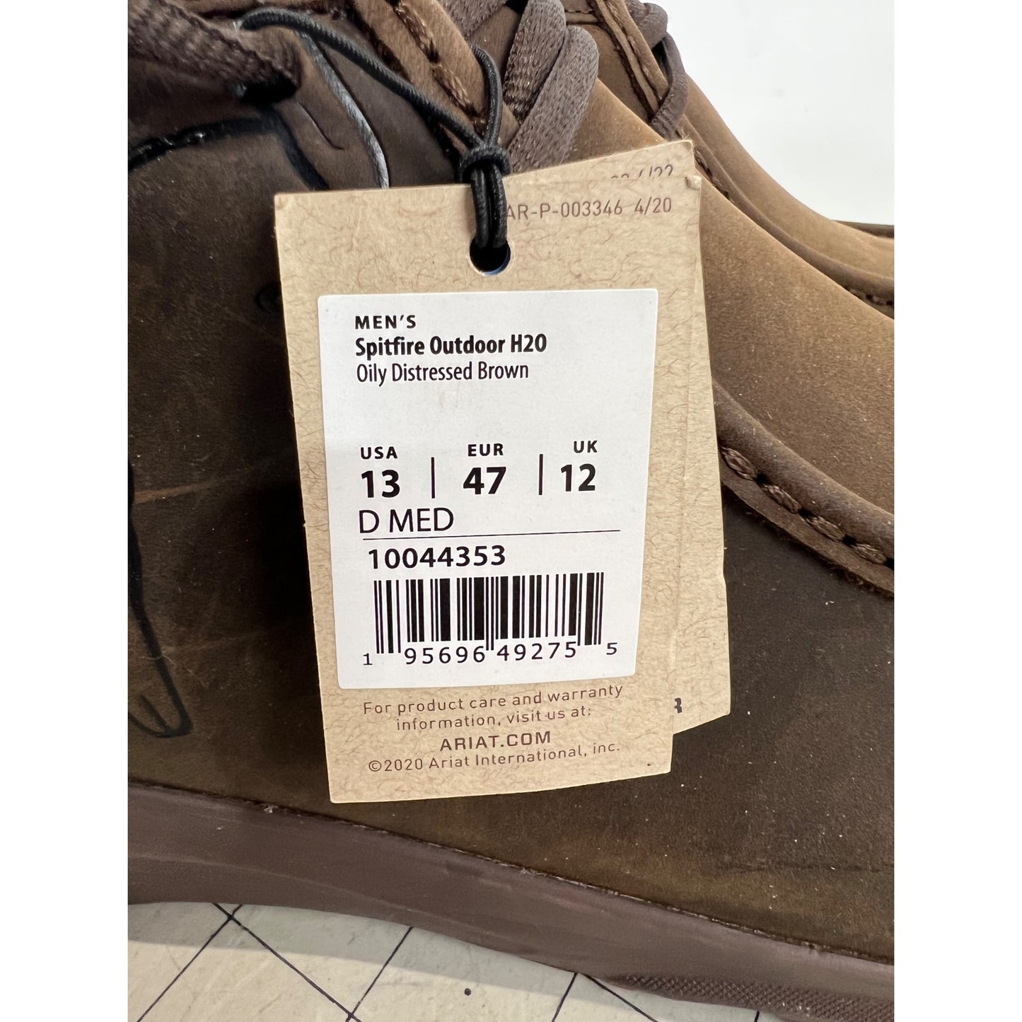 Ariat Men’s Spitfire Outdoor H2O Waterproof Boots Distressed Brown USA 13 D New