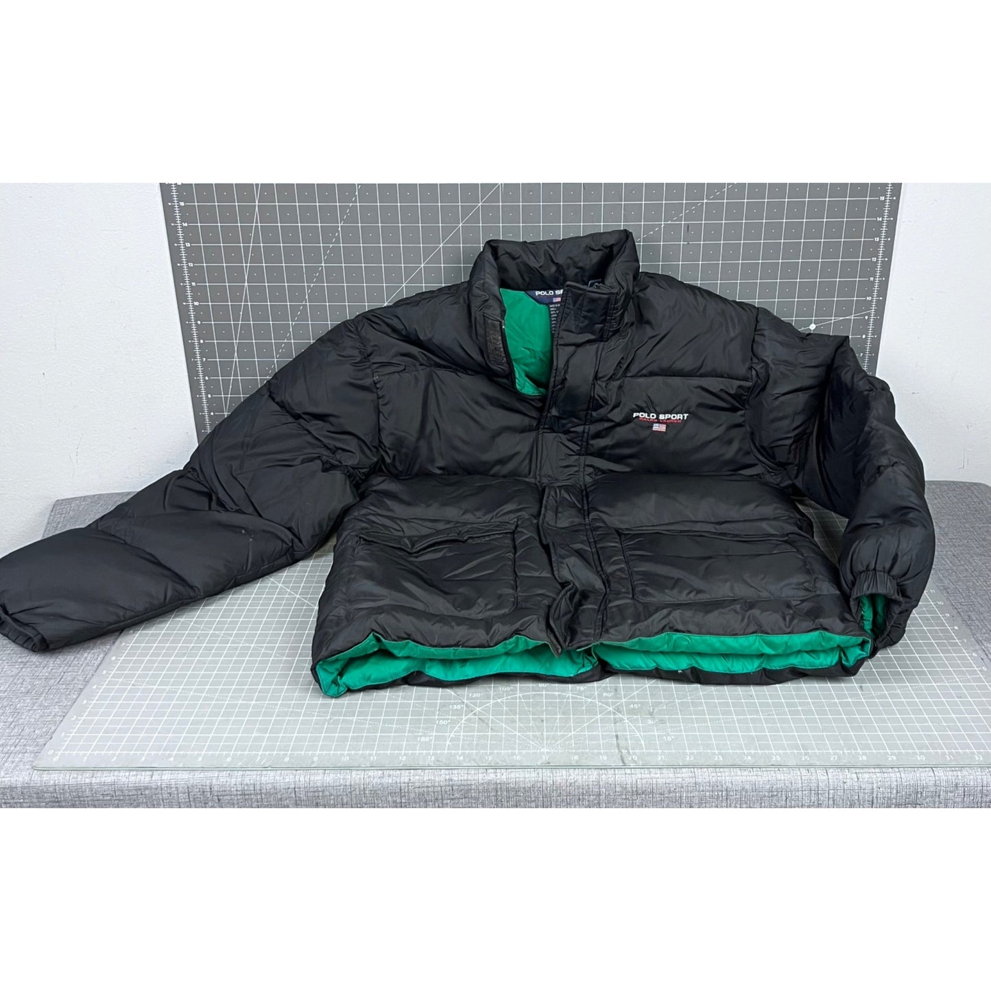 Vintage Polo Sport Ralph Lauren Puffer Down Jacket Black/Green Men's XL '90's