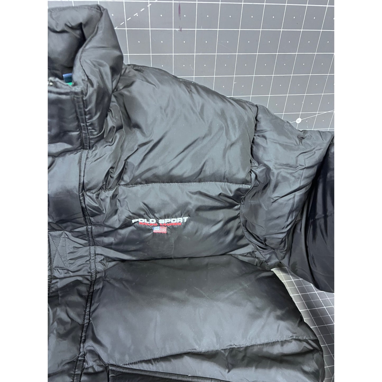 Vintage Polo Sport Ralph Lauren Puffer Down Jacket Black/Green Men's XL '90's