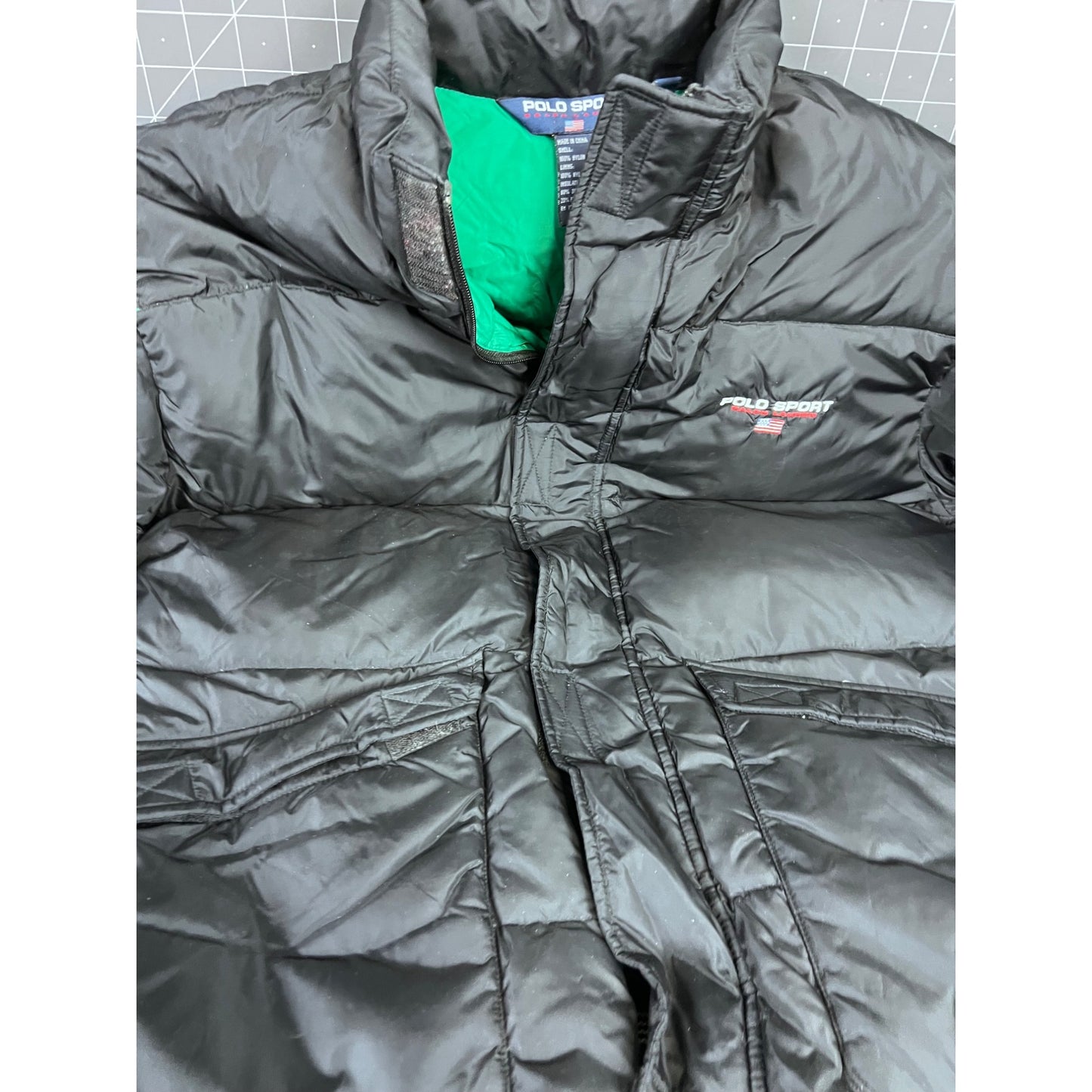 Vintage Polo Sport Ralph Lauren Puffer Down Jacket Black/Green Men's XL '90's