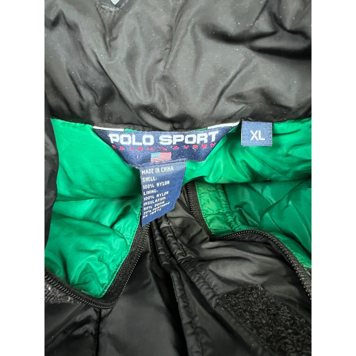 Vintage Polo Sport Ralph Lauren Puffer Down Jacket Black/Green Men's XL '90's