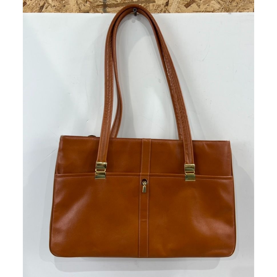 Vintage Chic De Paris Brown Leather Women’s Tote Bag Gold Accents 1970’s