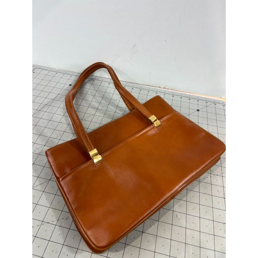 Vintage Chic De Paris Brown Leather Women’s Tote Bag Gold Accents 1970’s