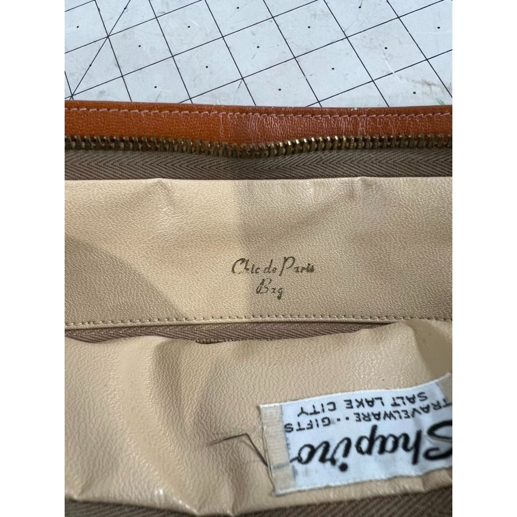 Vintage Chic De Paris Brown Leather Women’s Tote Bag Gold Accents 1970’s