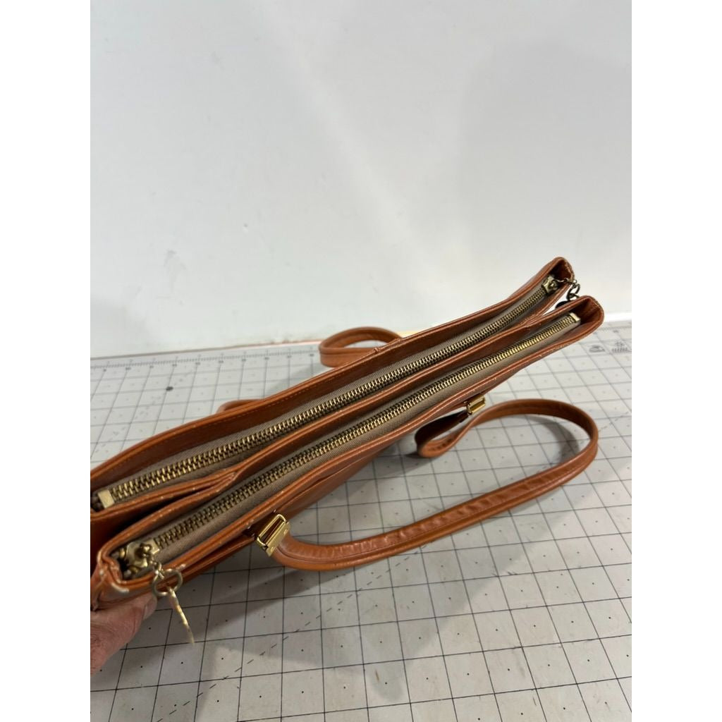 Vintage Chic De Paris Brown Leather Women’s Tote Bag Gold Accents 1970’s