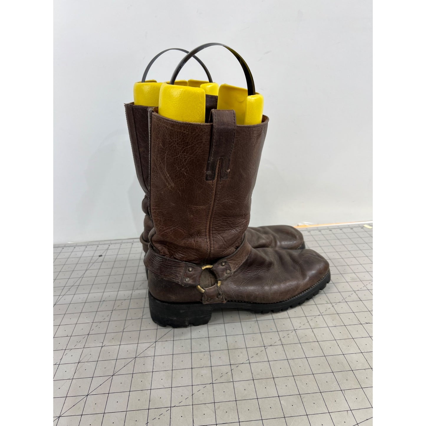 Vintage Frye Brown Leather Harness Boots Lug Sole - Men's Size 12