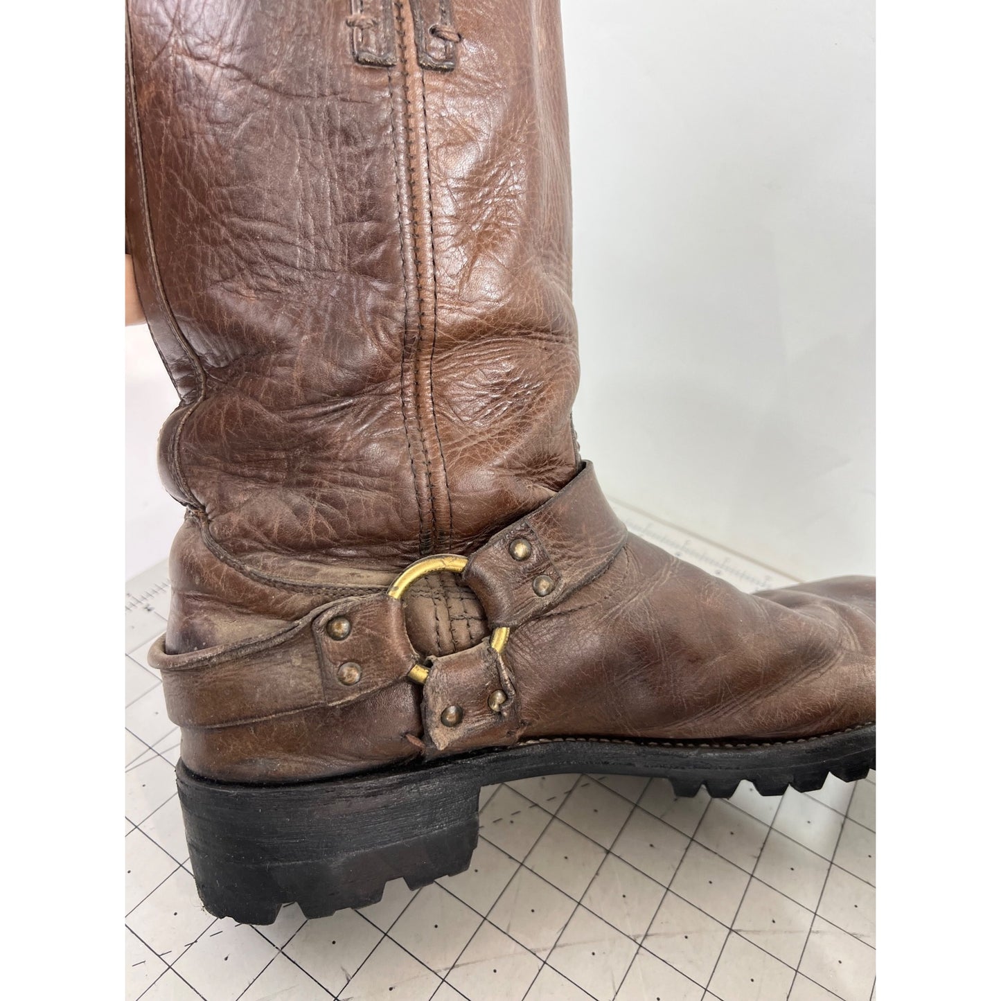 Vintage Frye Brown Leather Harness Boots Lug Sole - Men's Size 12