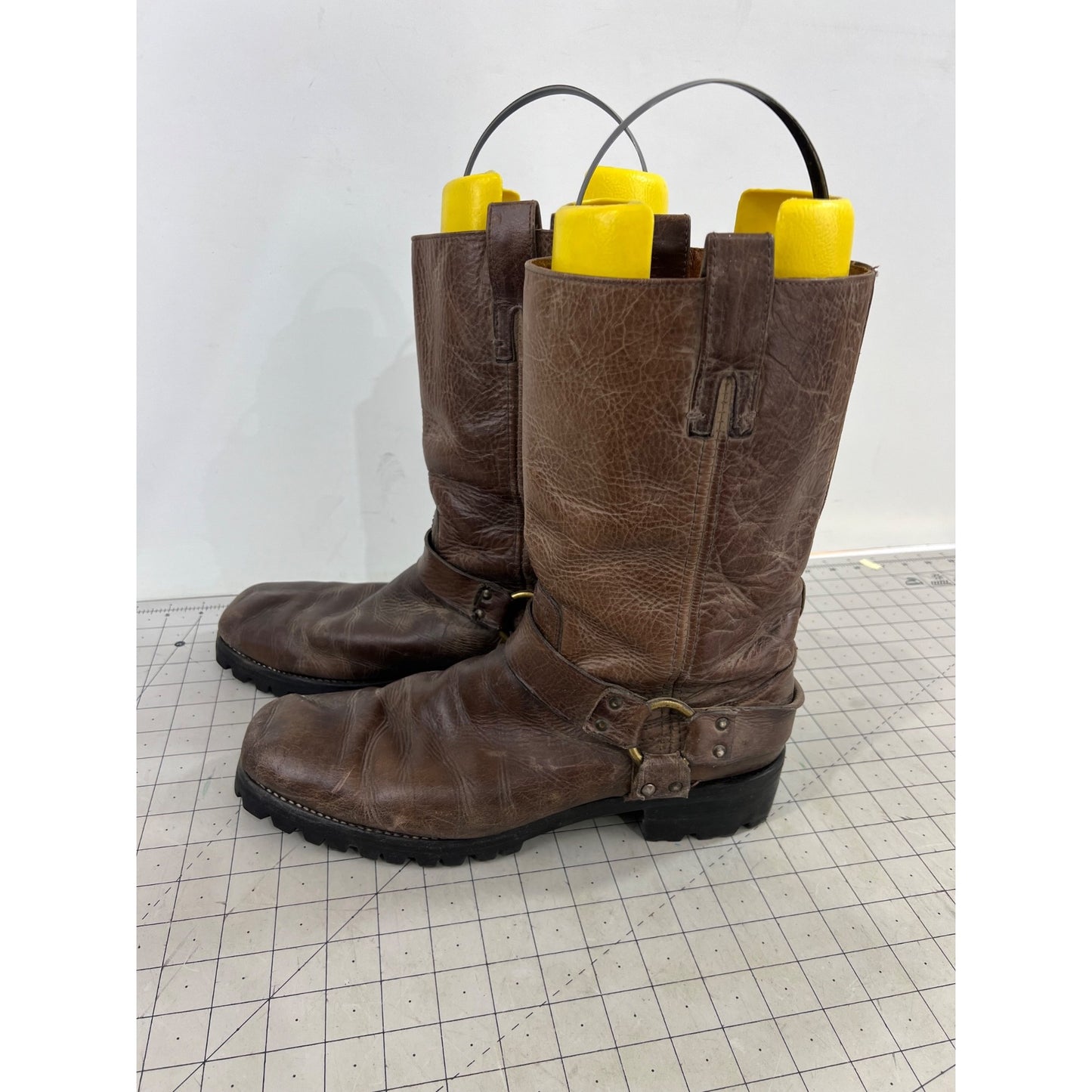 Vintage Frye Brown Leather Harness Boots Lug Sole - Men's Size 12