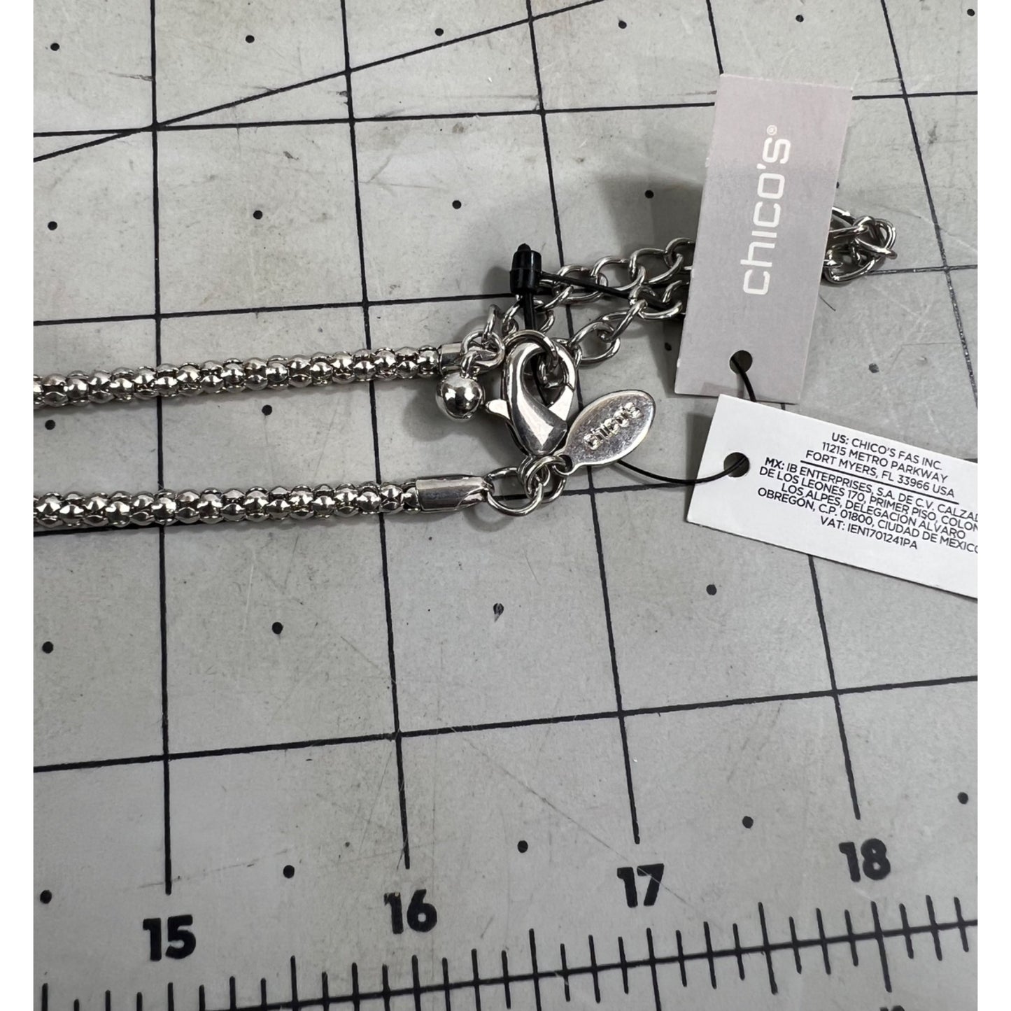 Chico's Silver-Tone Crystal Drop Lariat Necklace Adjustable Lobster Clasp NEW