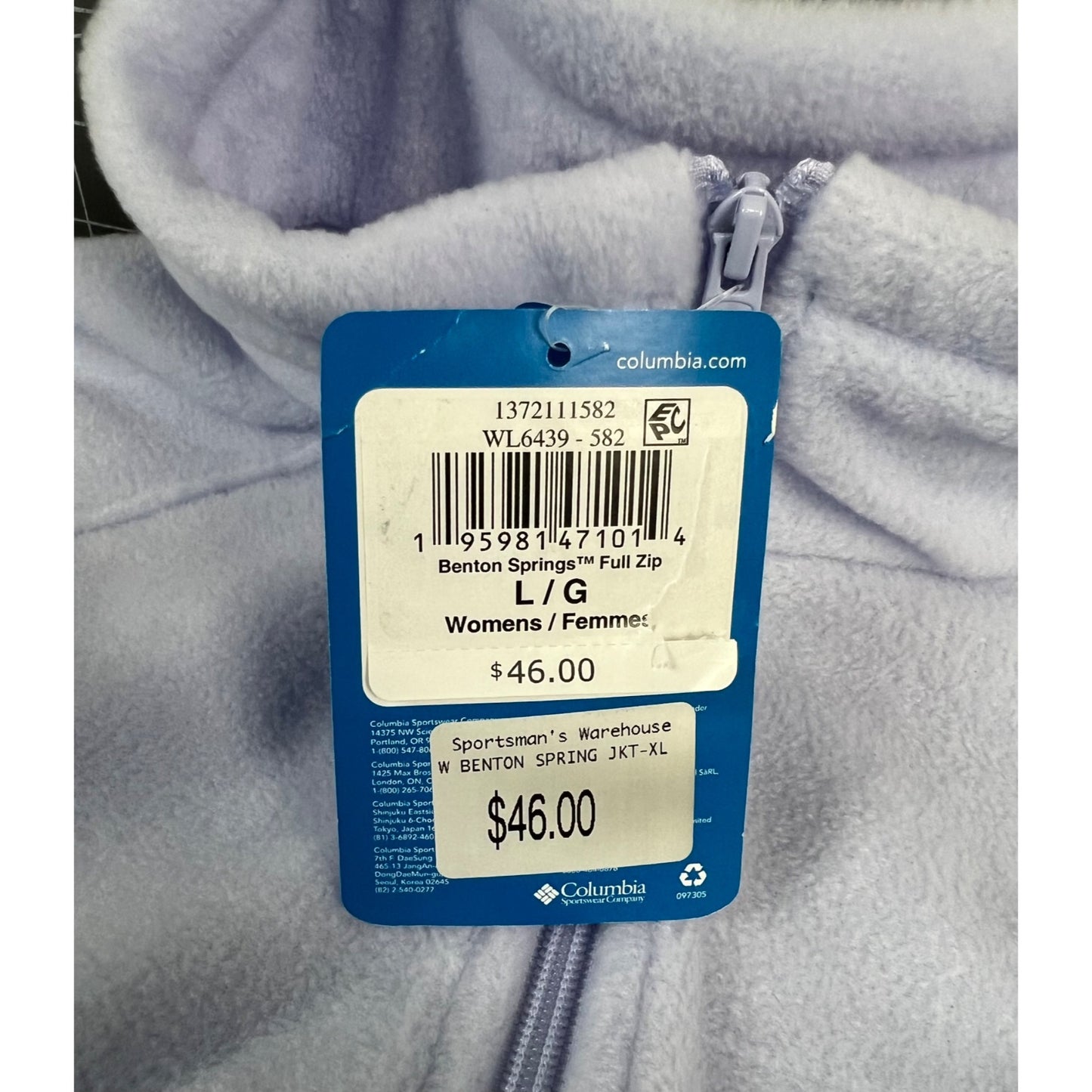 Columbia Women's Benton Springs Fleece Jacket SnowdriftSz. L New