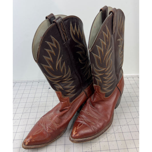 Vintage Dan Post Western Cowboy Boots Leather Sole Men's Size 8 Brown & Tan