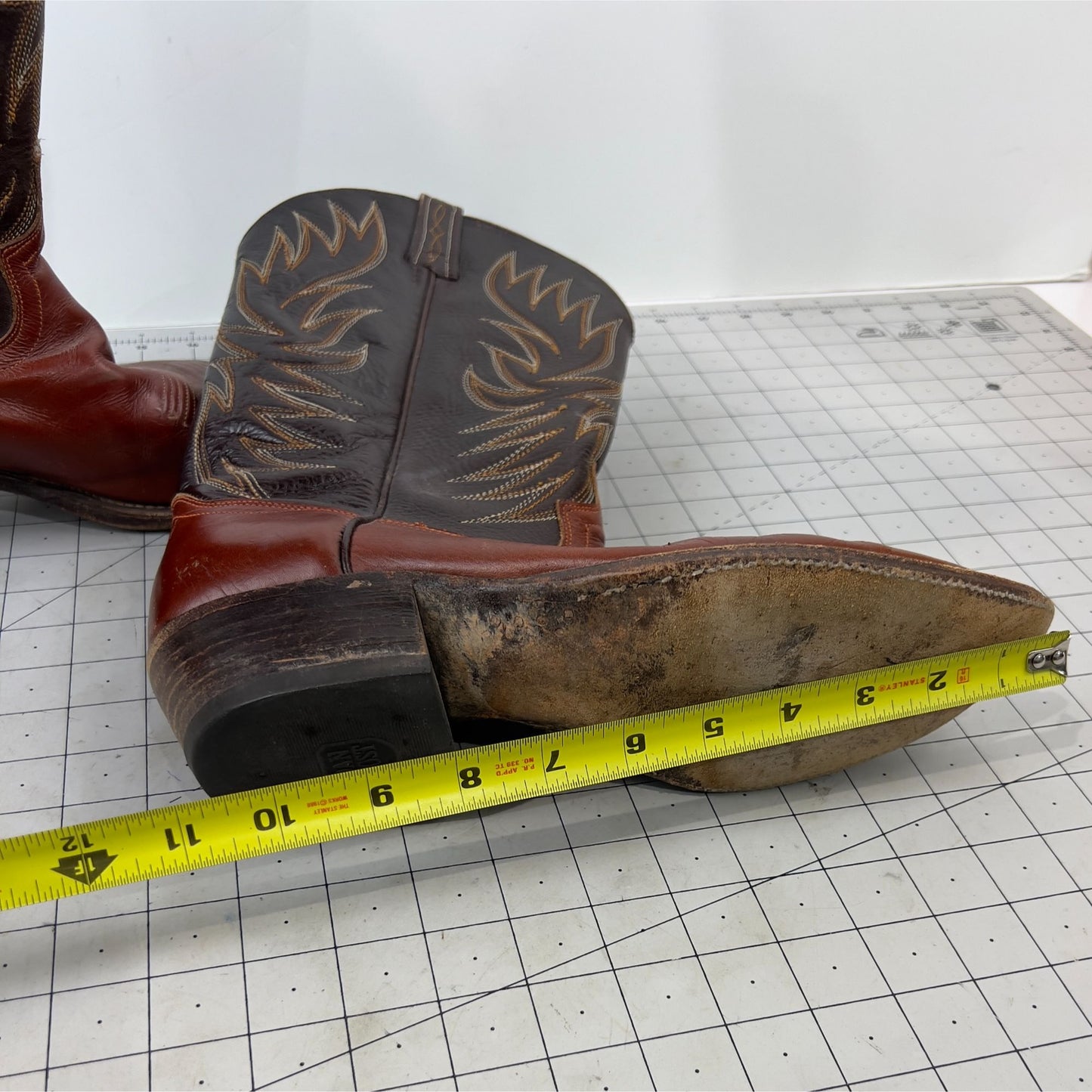 Vintage Dan Post Western Cowboy Boots Leather Sole Men's Size 8 Brown & Tan