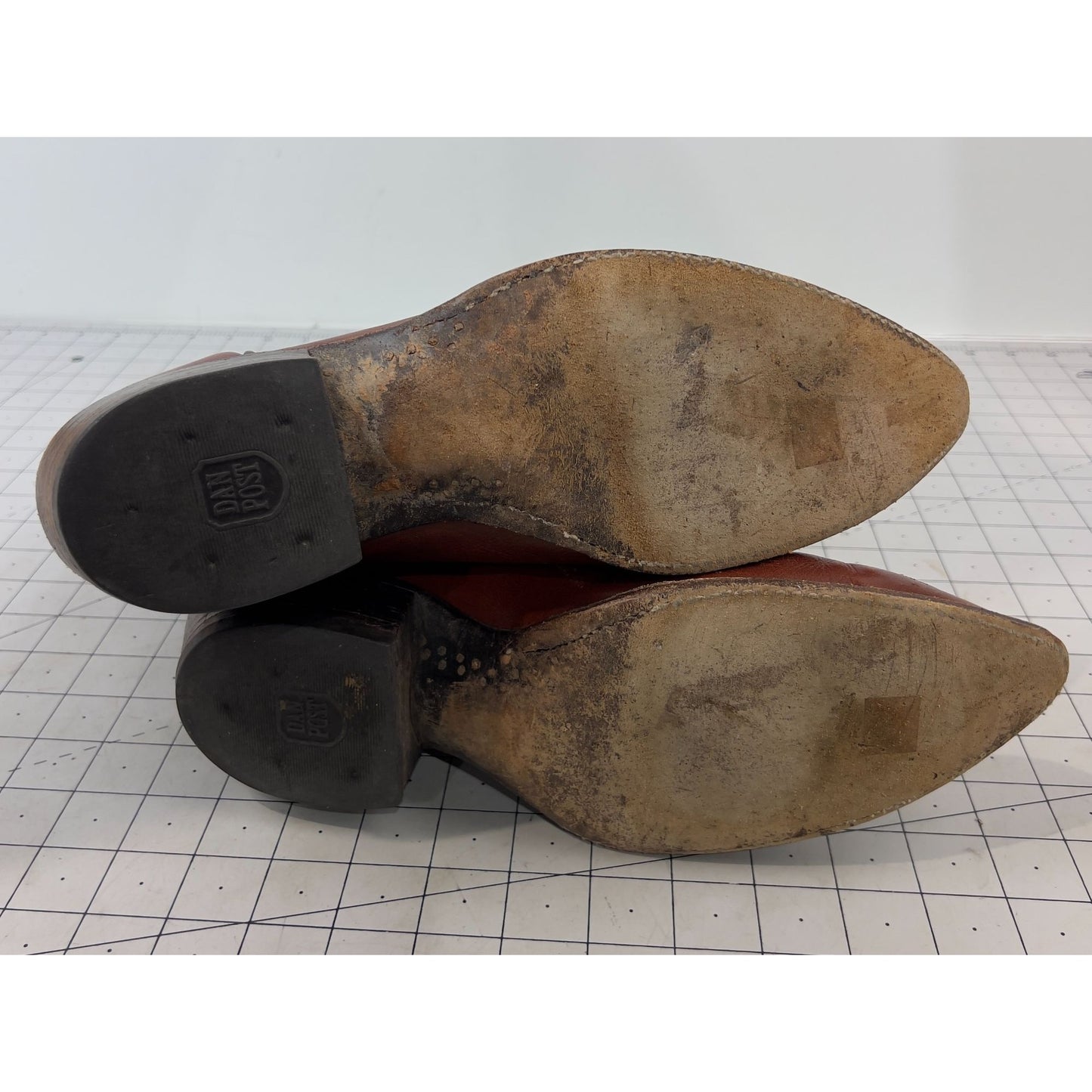 Vintage Dan Post Western Cowboy Boots Leather Sole Men's Size 8 Brown & Tan