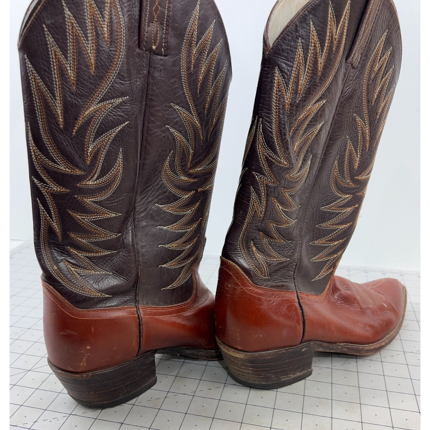 Vintage Dan Post Western Cowboy Boots Leather Sole Men's Size 8 Brown & Tan
