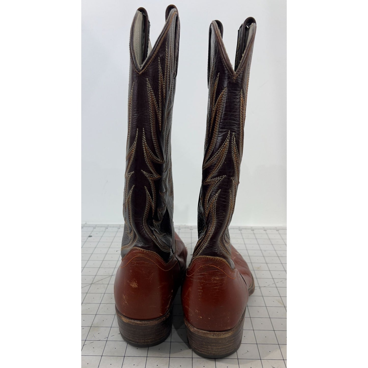 Vintage Dan Post Western Cowboy Boots Leather Sole Men's Size 8 Brown & Tan