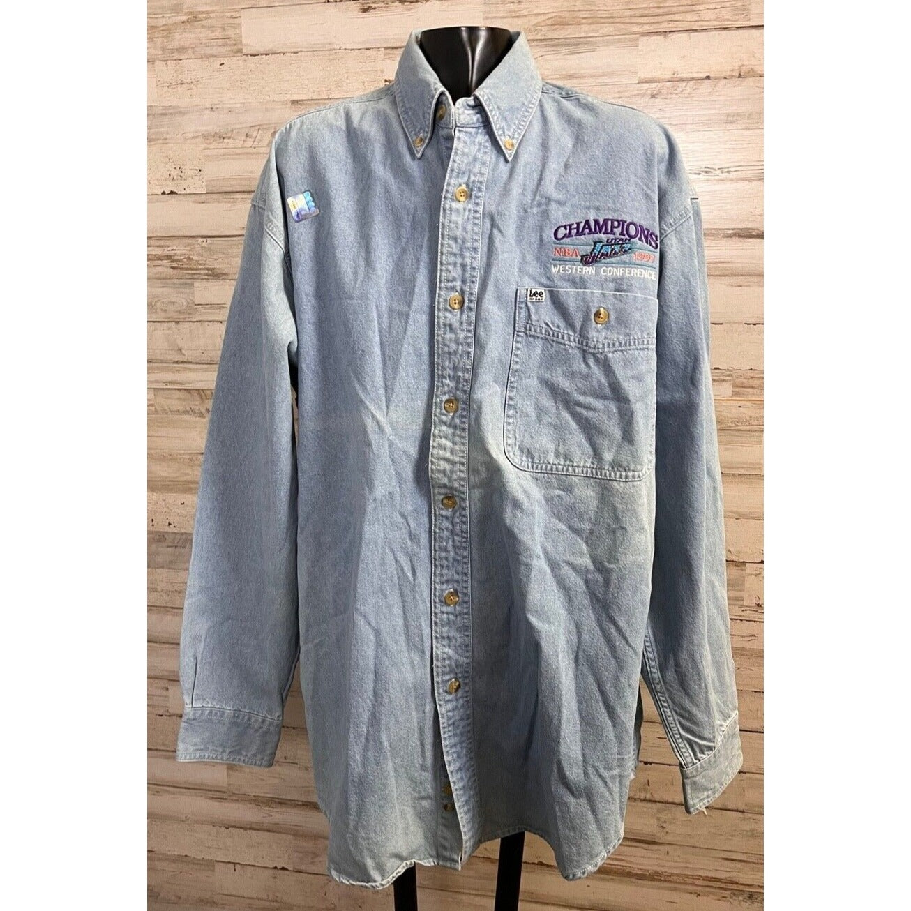 Vintage Lee Sports NBA 1997 Western Conference Jazz Denim Shirt Men's Sz. M COA