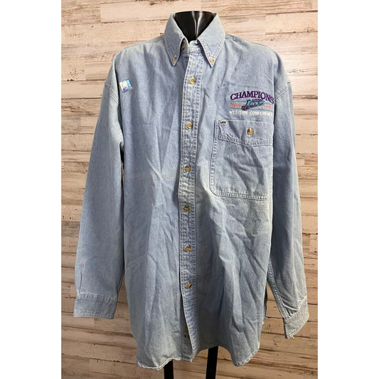Vintage Lee Sports NBA 1997 Western Conference Jazz Denim Shirt Men's Sz. M COA