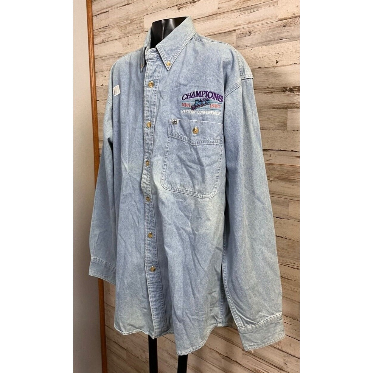 Vintage Lee Sports NBA 1997 Western Conference Jazz Denim Shirt Men's Sz. M COA