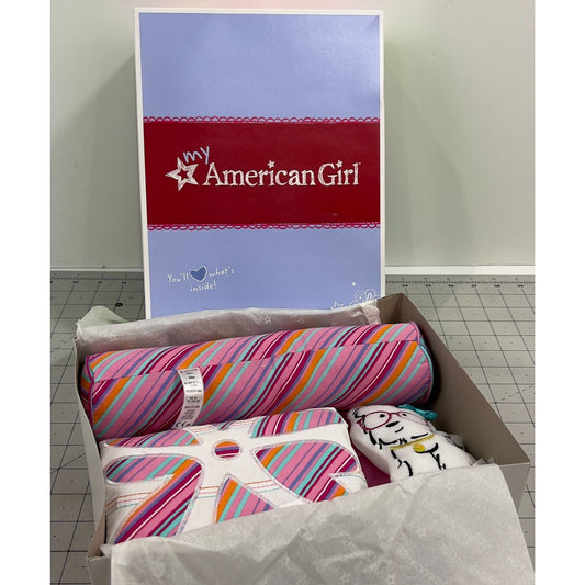 American Girl My AG Bouquet Bedding Set Pink/Stripe Heart & Flower Pillow & Roll