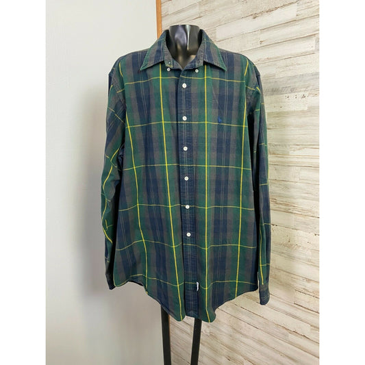 Ralph Lauren Blue Plaid Button-Down Shirt Mens XL 100% Cotton Long Sleeve Classic Fit