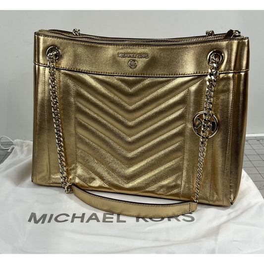 Michael Michael Kors Susan Metallic Medium Shoulder Bag Pale Gold New Chain