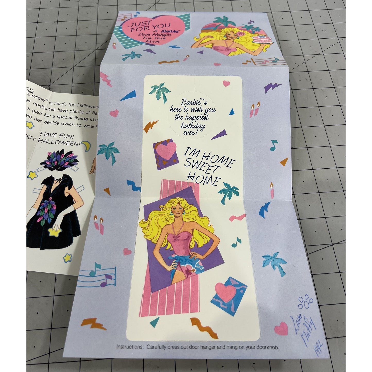 Vintage 1990's Paper Doll Barbie Cards Door Hanger Halloween