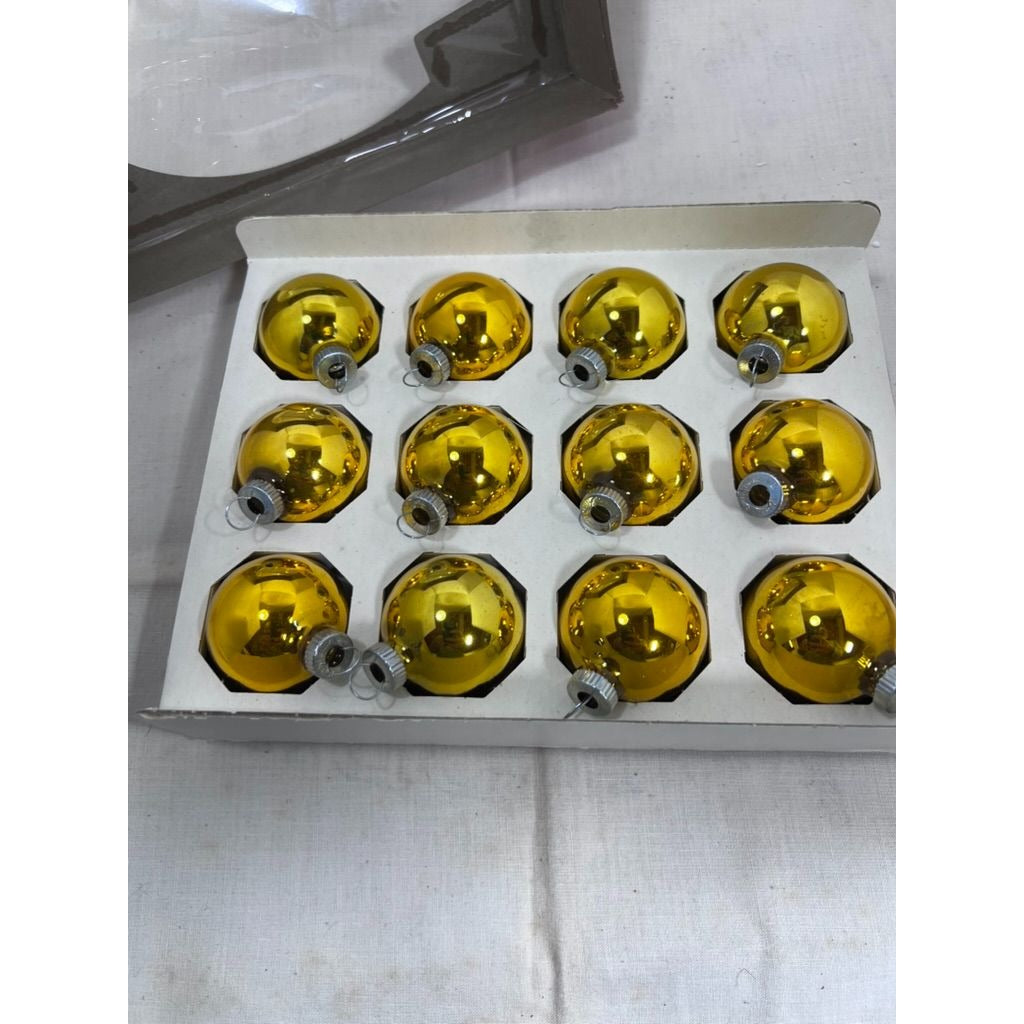 Shiny Brite 12 Gold Glass Christmas Ornaments Vintage American Made 2" Diameter